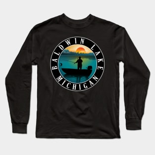 Baldwin Lake Fishing Michigan Sunset Long Sleeve T-Shirt